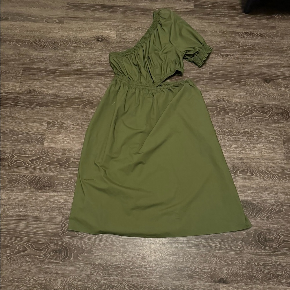Who What Wear Puff Short Sleeve Cut Out Dress, Olive Green